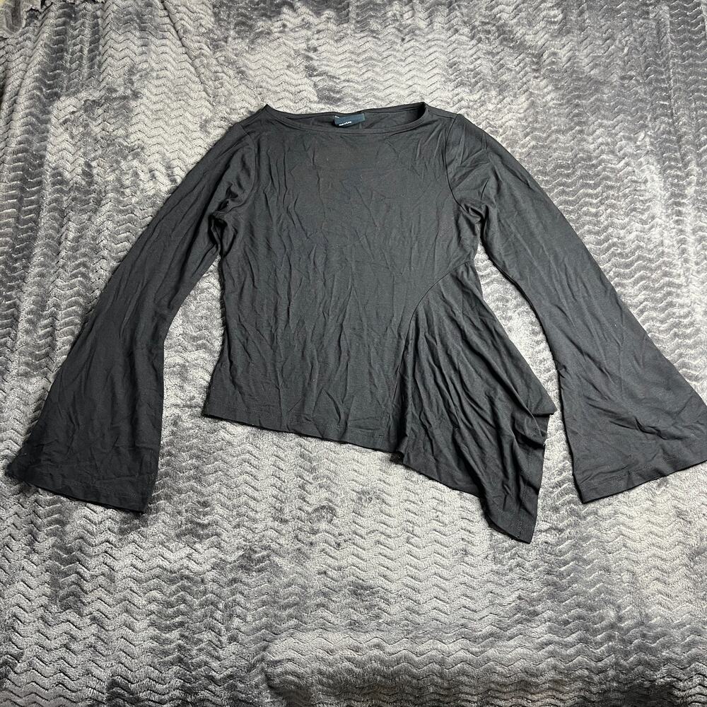 ASOS DESIGN godet insert long sleeve top with fluted sleeves in black size M